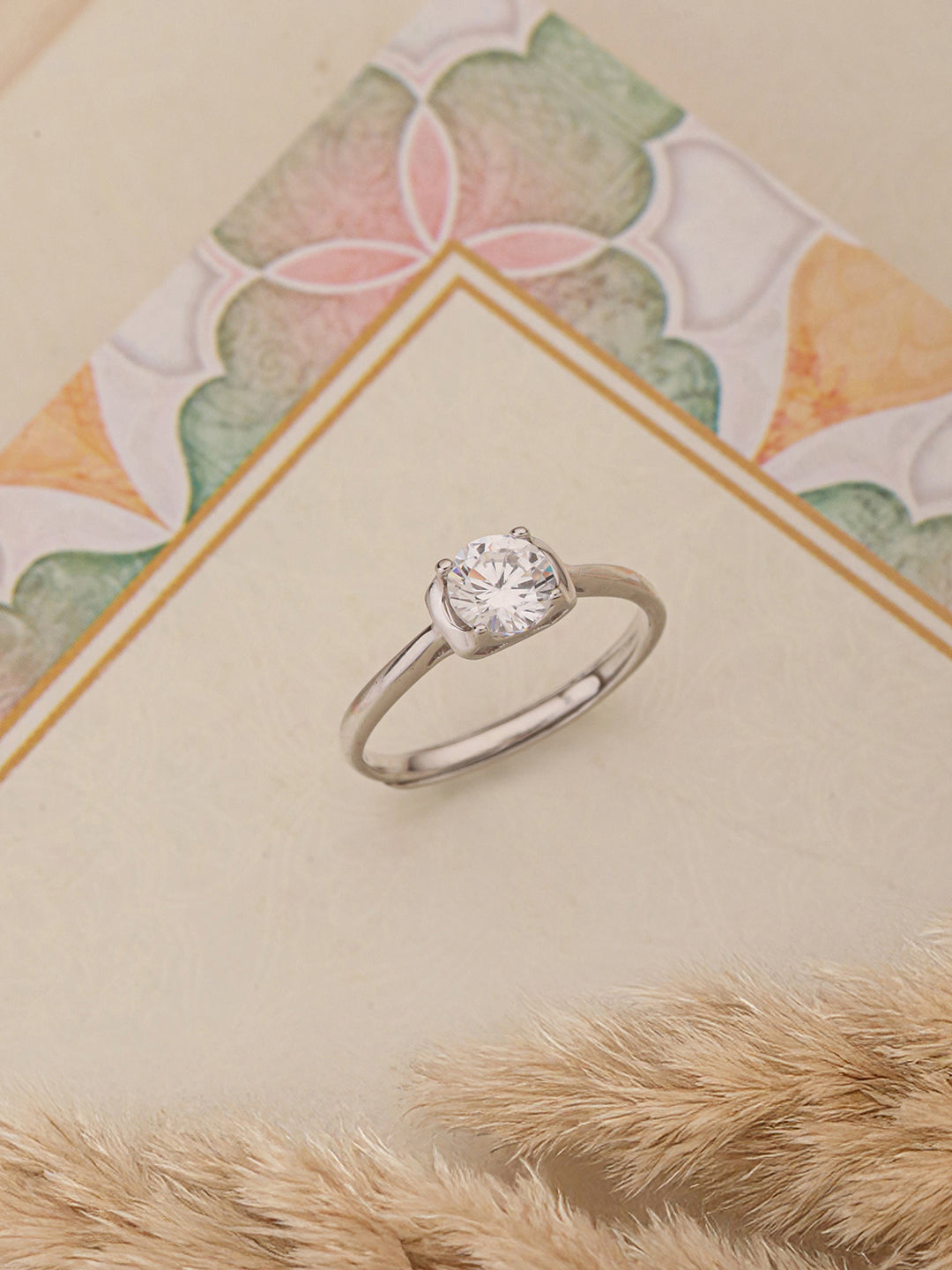 925 Sterling Silver AD Studded  Engagement Minimal Adjustable Finger Ring